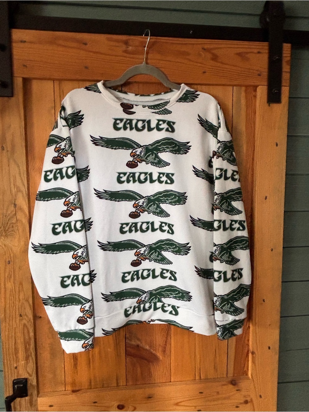 Custom Philadelphia Eagles White & Green All-Over Print Crewneck Sweater
